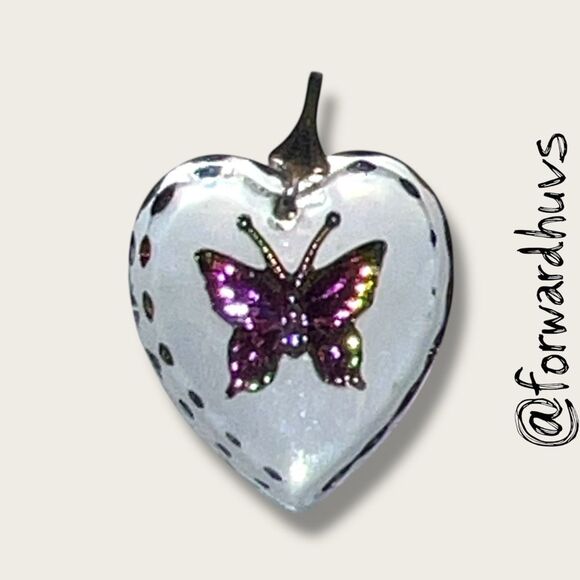 Bundle Sale 3 for $15 | Heart-Shaped Glass Pendant with Glitter Butterfly - Picture 3 of 7